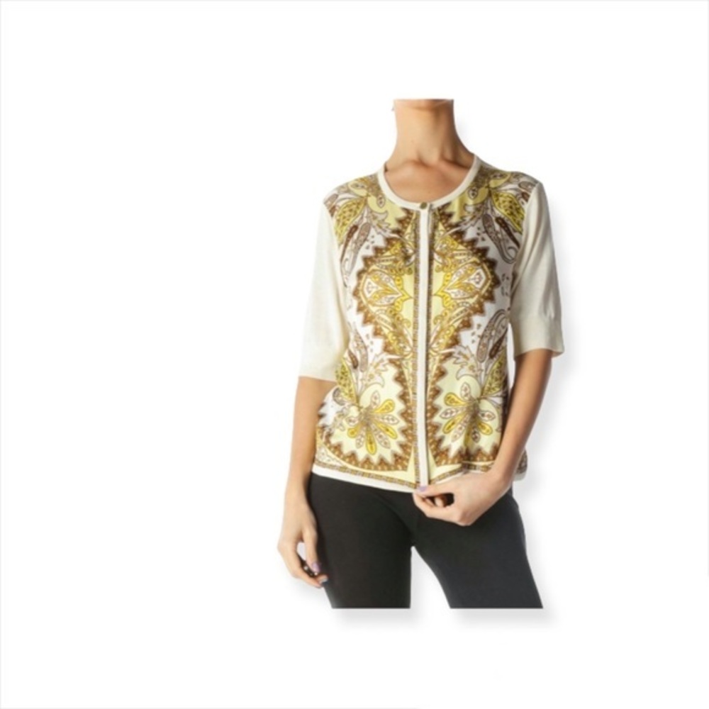 Talbots Silk Open Front Cardigan Cream Yellow S